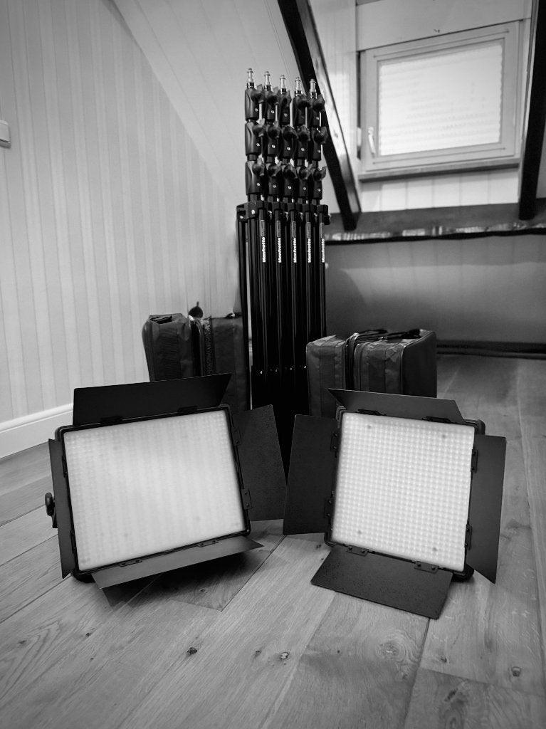 Complete LEDGO Lampenset + Manfrotto statieven, Overige merken, Belichting, Ophalen of Verzenden, Zo goed als nieuw