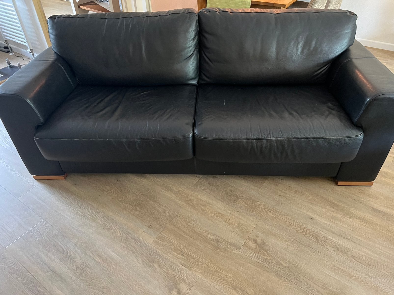Lederen bank 2.5 zitter, Ophalen, Driepersoons, 75 tot 100 cm, Zo goed als nieuw