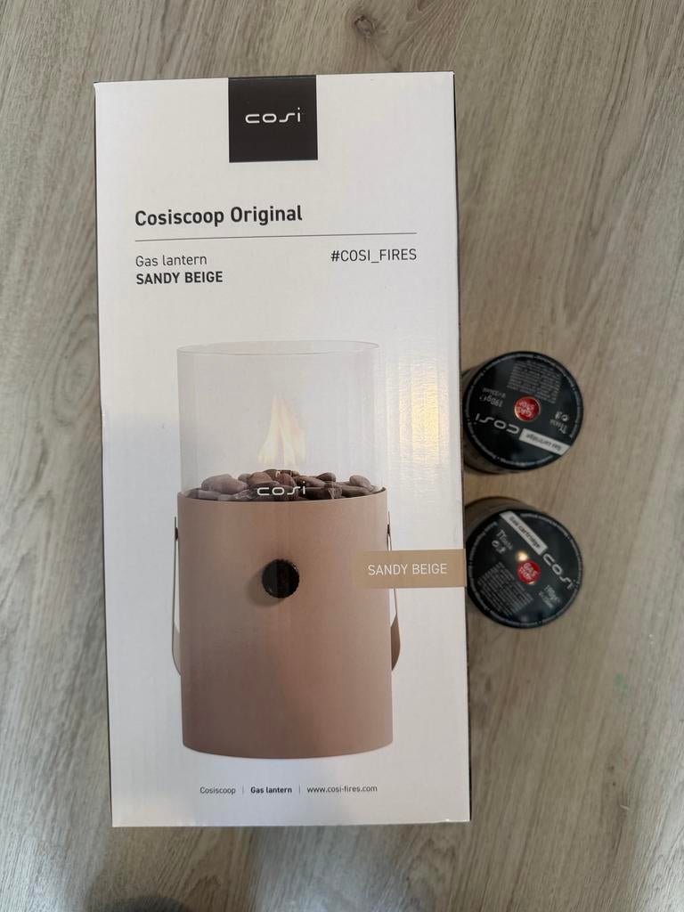 Cosiscoop Original gaslantaarn sandy beige + 2 gasbussen, Ophalen of Verzenden, Nieuw, Vrijstaande haard, Gashaard