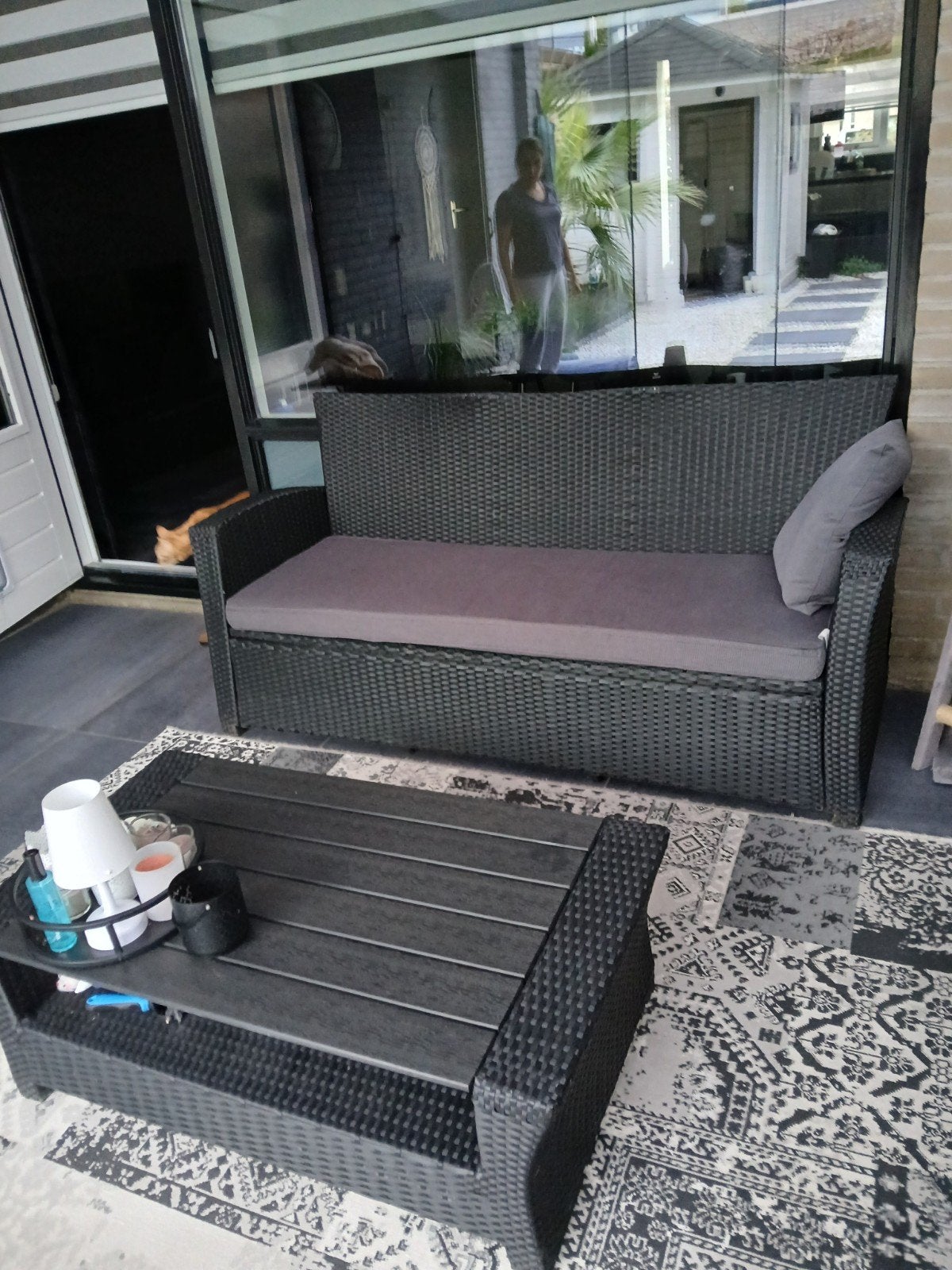 Wicker Loungeset met 2 Stoelen, Bank en Salontafel, Ophalen, 4 zitplaatsen, Gebruikt, Bank