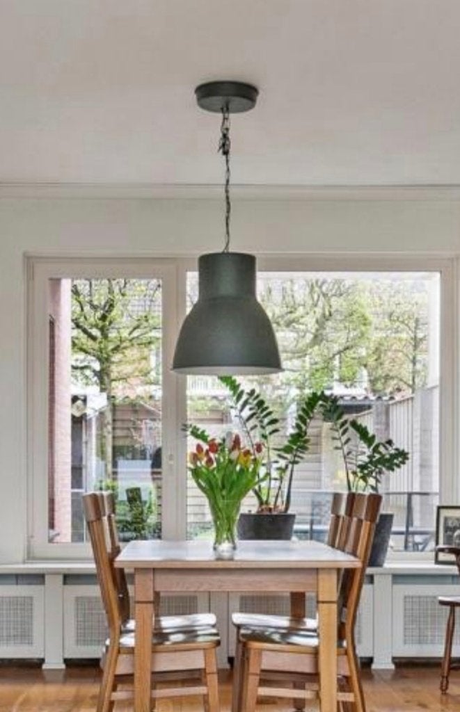 Grote grijze industriële hanglamp, Ophalen, E27 (groot), Zo goed als nieuw, Metaal