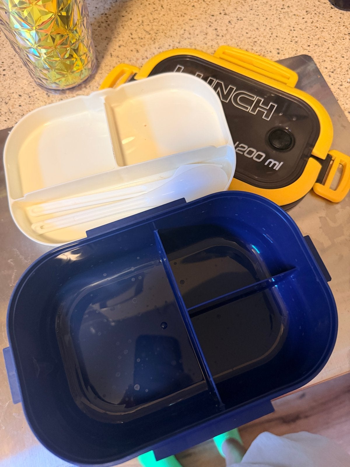 Nieuwe broodtrommel met bestek - Blauw/Geel, Huis en Inrichting, Ophalen, Blauw, Kunststof, Nieuw