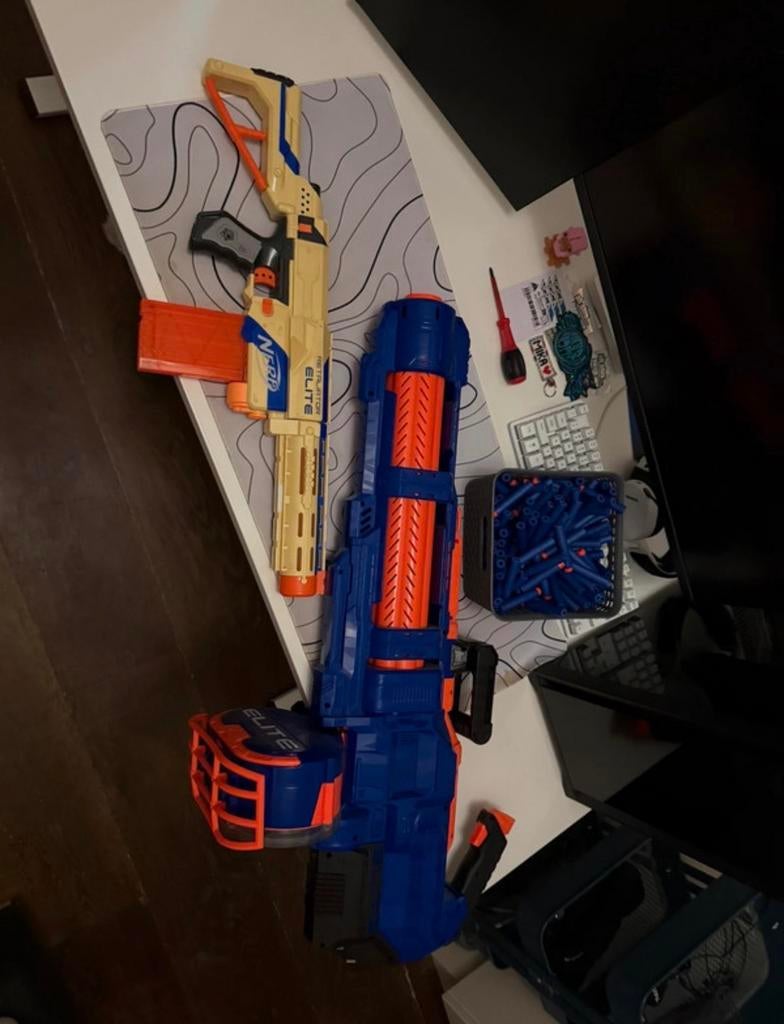 Nerf Blaster Set: Minigun, Machinegeweer + 500 Extra Pijltje, Ophalen of Verzenden, Zo goed als nieuw