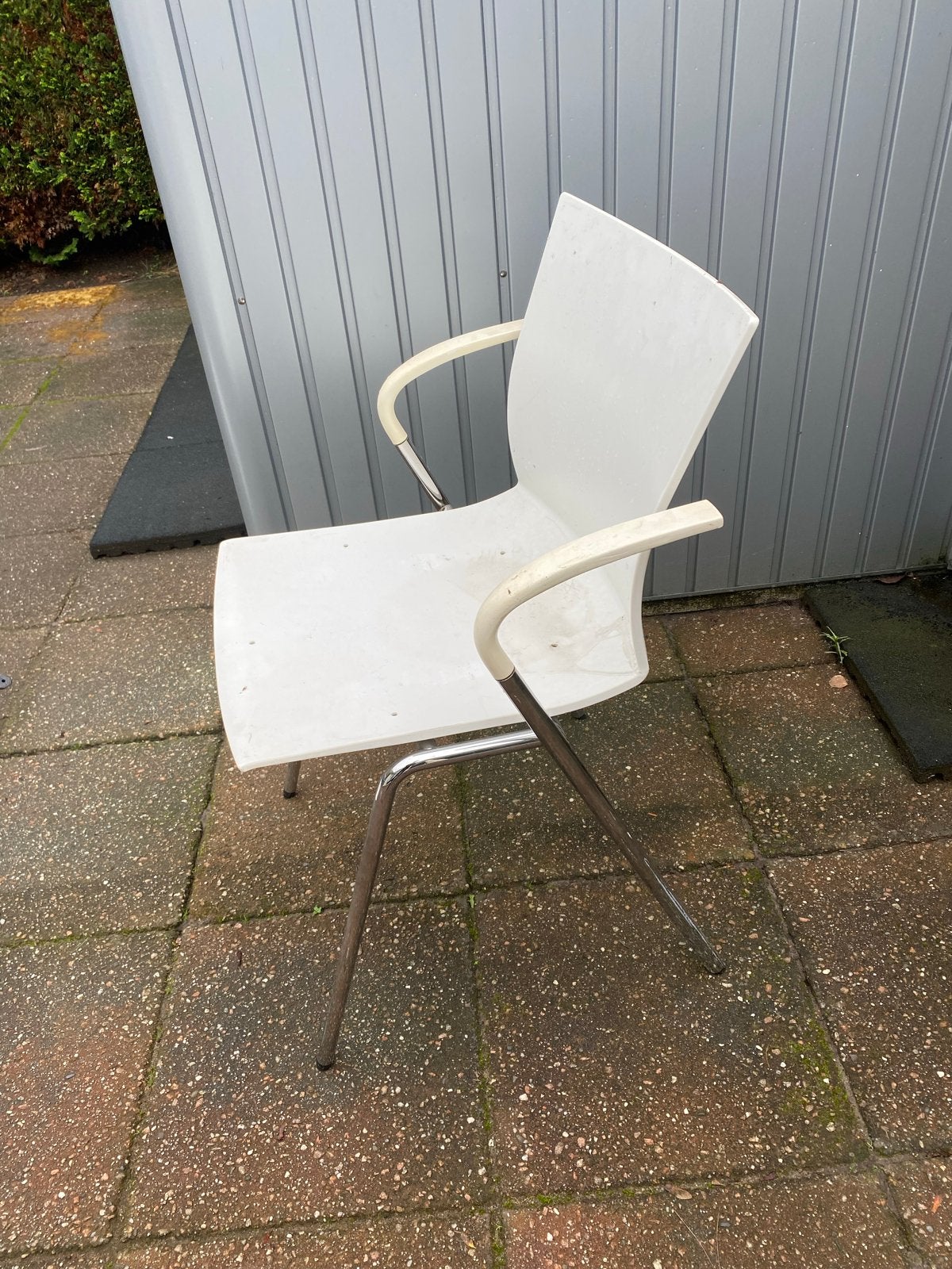 2x Ahrend 463 Designstoelen - Sigurd Rothe - Wit/Chroom, Ophalen, Kunststof, Gebruikt, Twee