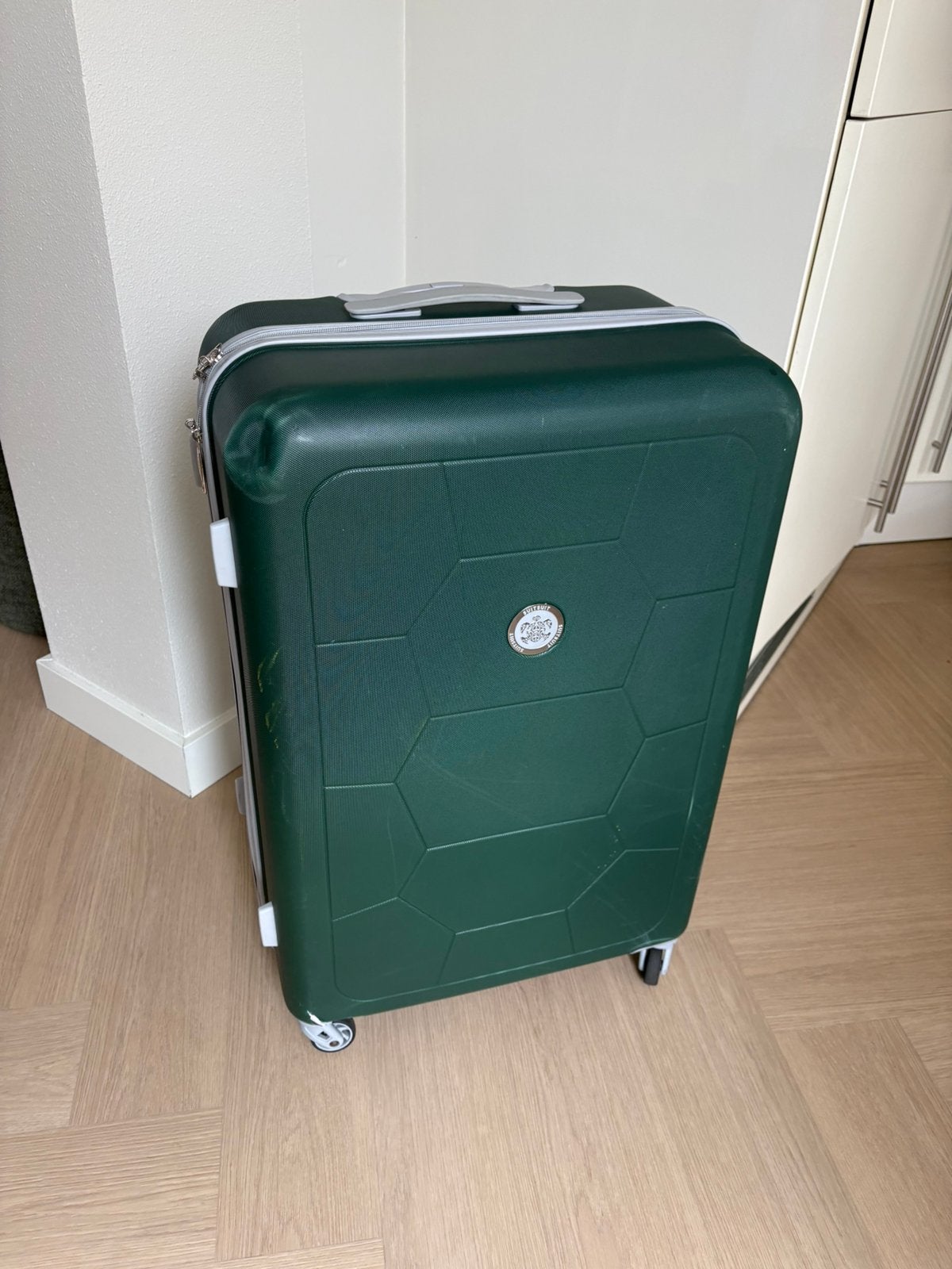 Donkergroene suitsuit koffer 96 liter (wiel kapot), Sieraden, Tassen en Uiterlijk, Koffers, Ophalen, Gebruikt, Hard kunststof