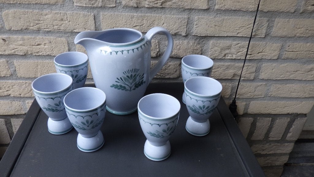 retro kan met bekers van Arabia Finland Green Mistle, Ophalen of Verzenden, Overige typen