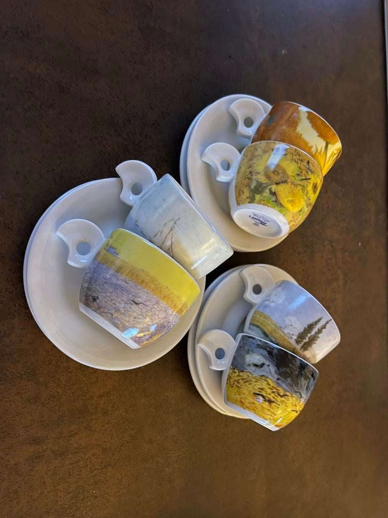 Thun Van Gogh Espresso Kopjes met Schotels - 6 Stuks, Ophalen of Verzenden, Zo goed als nieuw, Overige stijlen, Kop(pen) en/of Schotel(s)