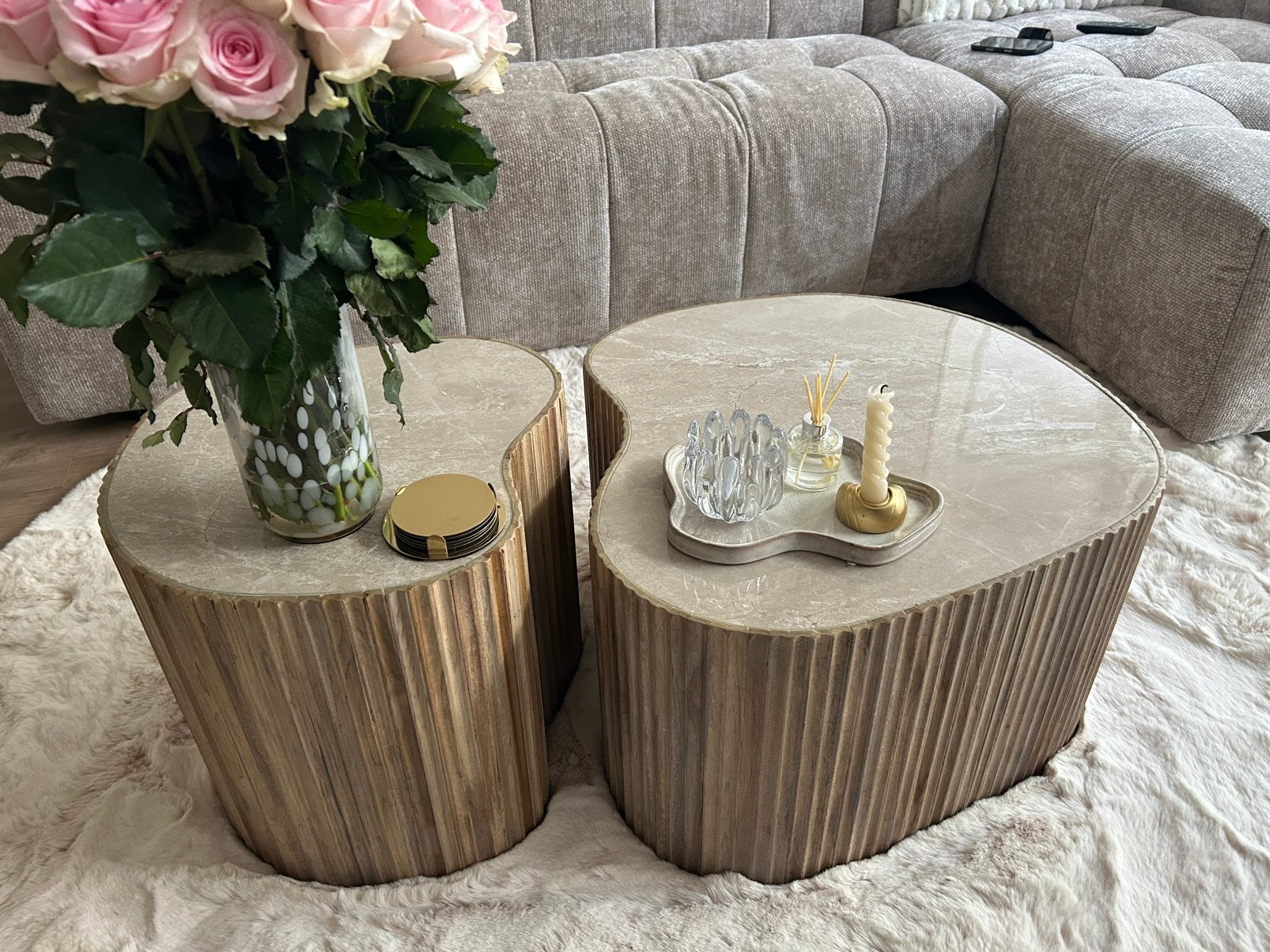 Salon tafel marmer met hout, Huis en Inrichting, Tafels | Salontafels, Ophalen, Overige materialen, 50 tot 100 cm, Nieuw