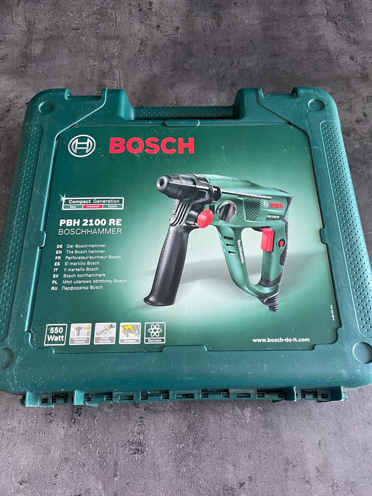 Bosch PBH 2100 RE Boorhamer - 550W met koffer en boren, Ophalen, Gebruikt, Boor- en/of Breekhamer, Klopboormechanisme