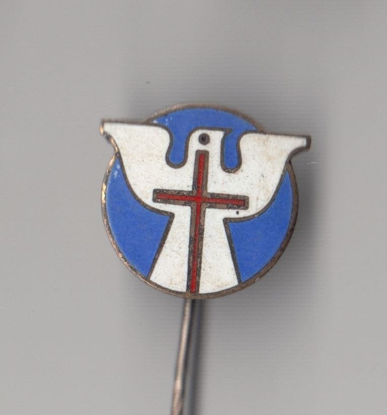 Duif Vrede emaille Kruis Christendom speldje, Verzamelen, Speldjes, Pins en Buttons, Gebruikt, Niet vindbaar, Niet vindbaar, Speldje of Pin