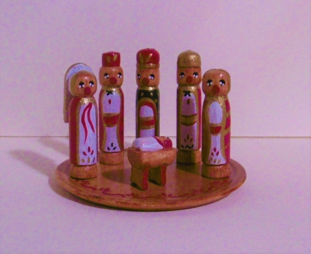 Oud houten kerstgroepje figuren miniaturen popjes poppenhuis, Diversen, Kerst, Verzenden