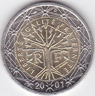 2 euro 2001 Frankrijk - vrijwel UNC., Ophalen of Verzenden, Frankrijk, 2 euro, Losse munt
