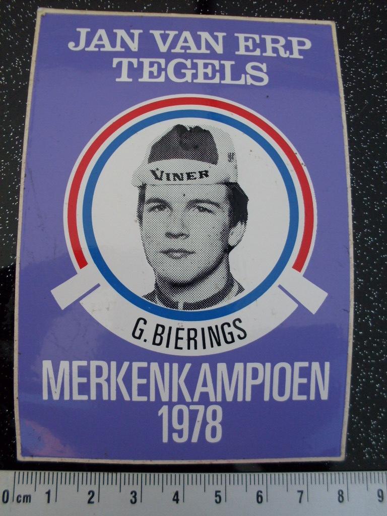 sticker G. Bierings merkenkampioen 1978 wielrennen cycling, Verzenden, Zo goed als nieuw, Sport