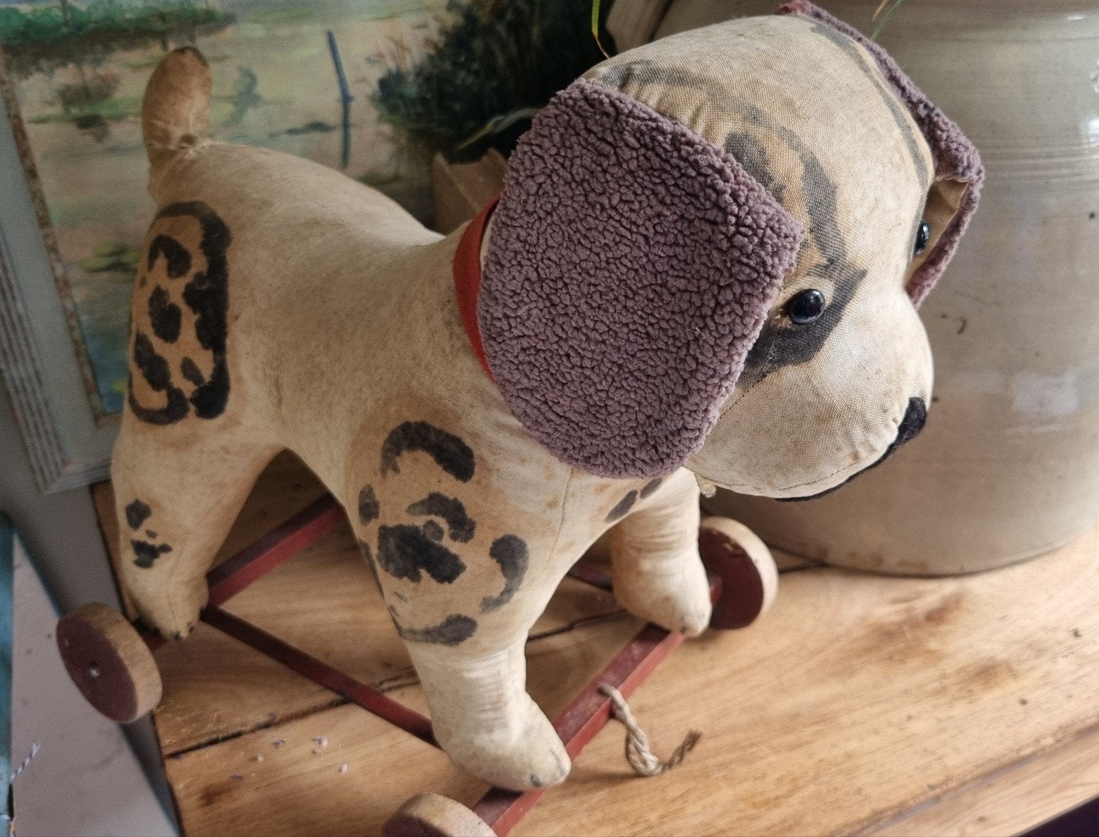 Brocante oude hond op wieltjes, Antiek en Kunst, Ophalen of Verzenden