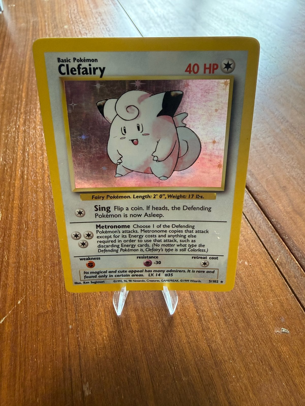 Clefairy 5/102 Base set, Ophalen of Verzenden, Zo goed als nieuw, Losse kaart, Foil