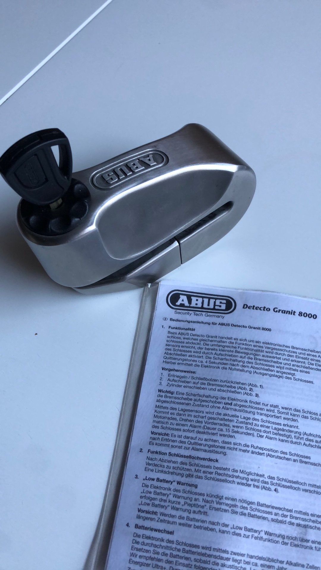 Abus detecto granit 8000 schijfremslot met alarm., Ophalen of Verzenden, Gebruikt