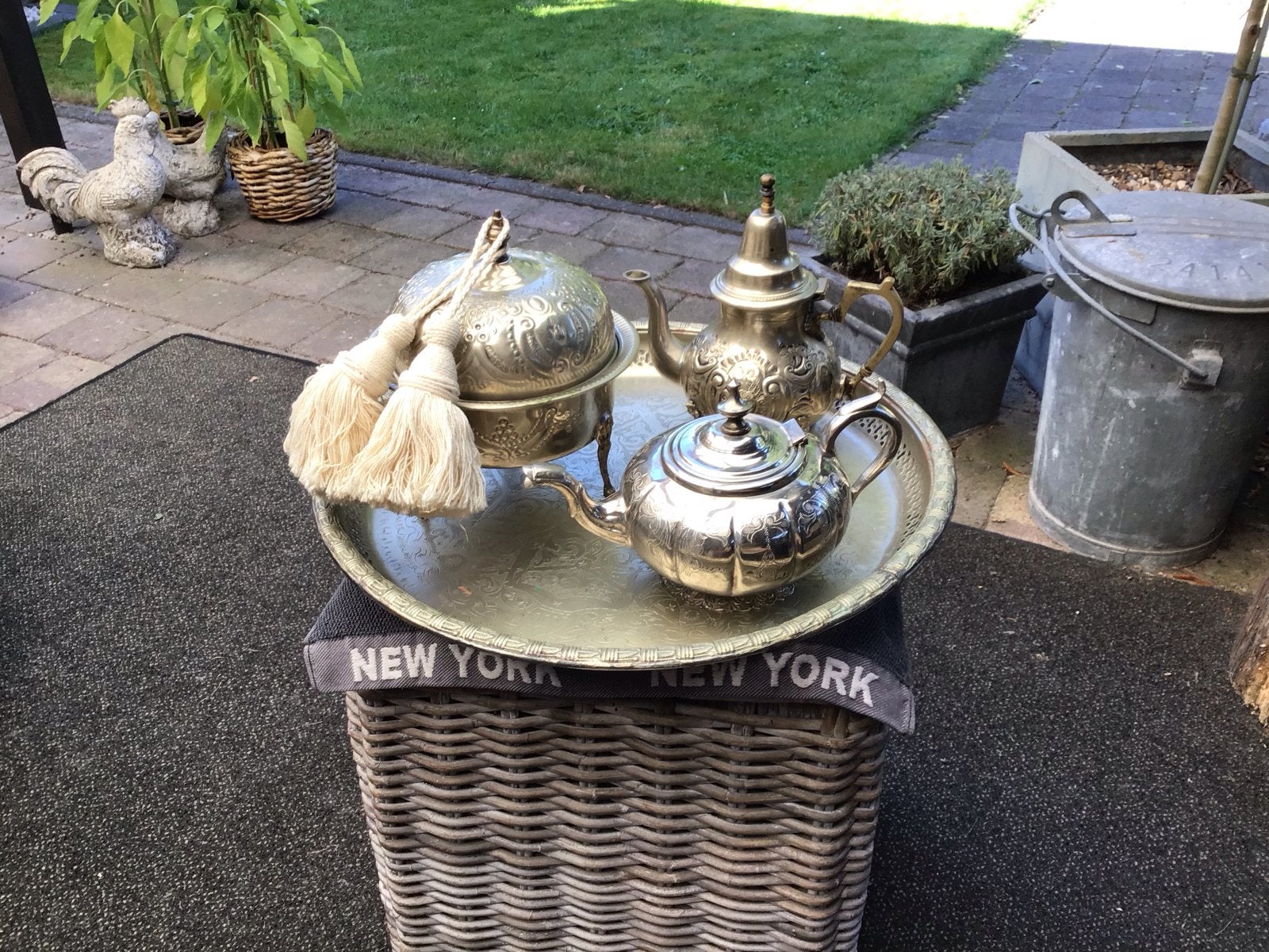 Vintage Marokkaanse theeset met dienblad en koekjespot, Ophalen of Verzenden