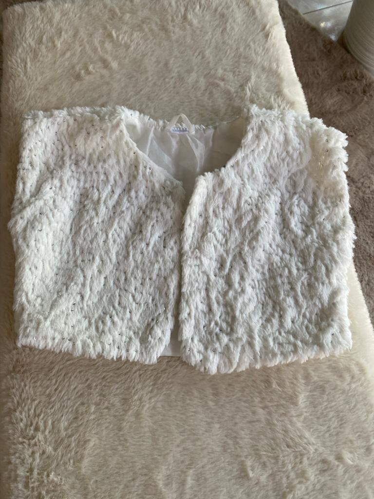 Witte korte mouwen bolero met pailletten maat 110/116, Ophalen of Verzenden, Gebruikt, Meisje, Overige typen