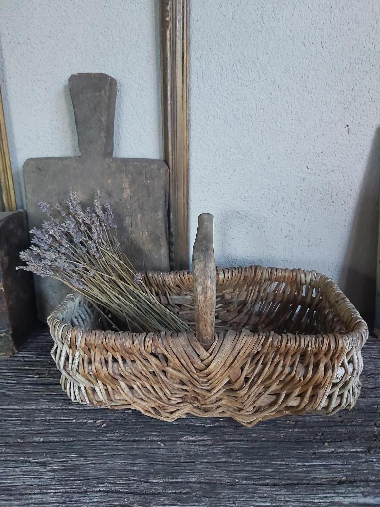 Mooie oude rieten oogstmand / mand in leuk formaat, Ophalen of Verzenden
