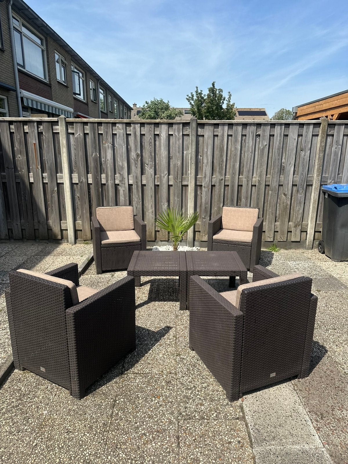 Alibert bruinkleurige loungeset + kussens balkonset tuinset, Ophalen, Gebruikt, Kunststof, Stoel