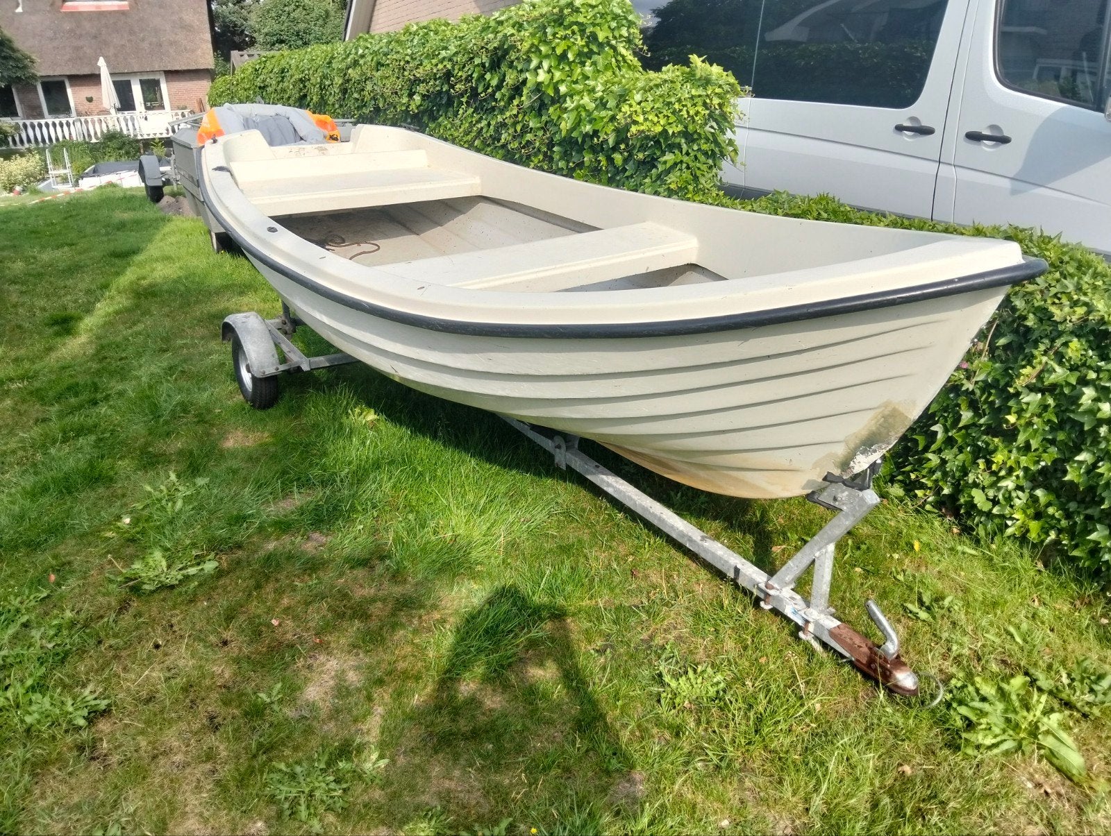 Polyester boot met trailer, Watersport en Boten, Roeiboten, Ophalen of Verzenden, 4 m, Gebruikt, Polyester