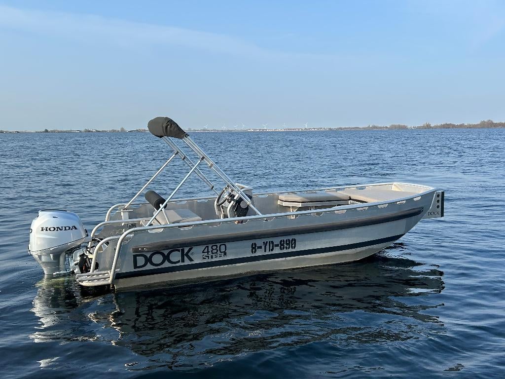 Dock Steel 480 + Honda BF50 uit 2021, Ophalen, Gebruikt, Aluminium, 30 tot 50 pk