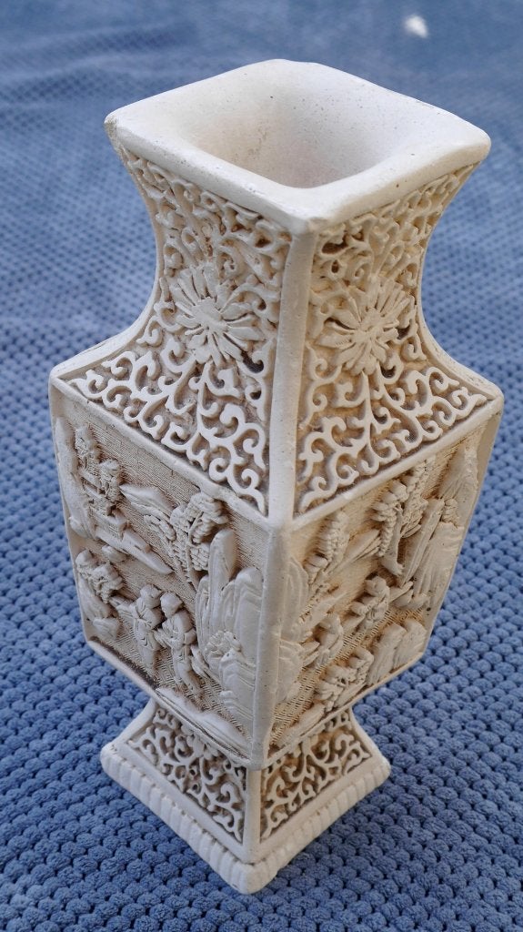 Vintage Chinese sier-/penseelvaas – ivorine faux ivoor, Ophalen of Verzenden