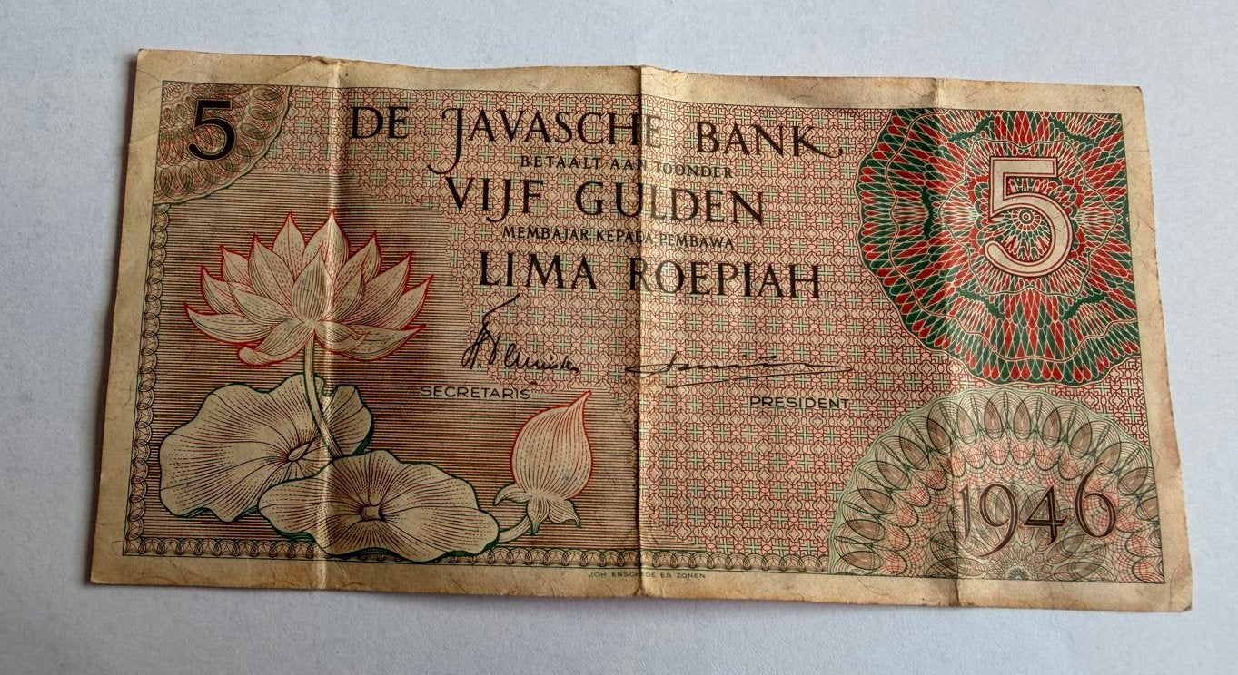 De Javasche Bank 5 Gulden 1946 - Zeldzaam biljet, Verzenden, 5 gulden, Los biljet