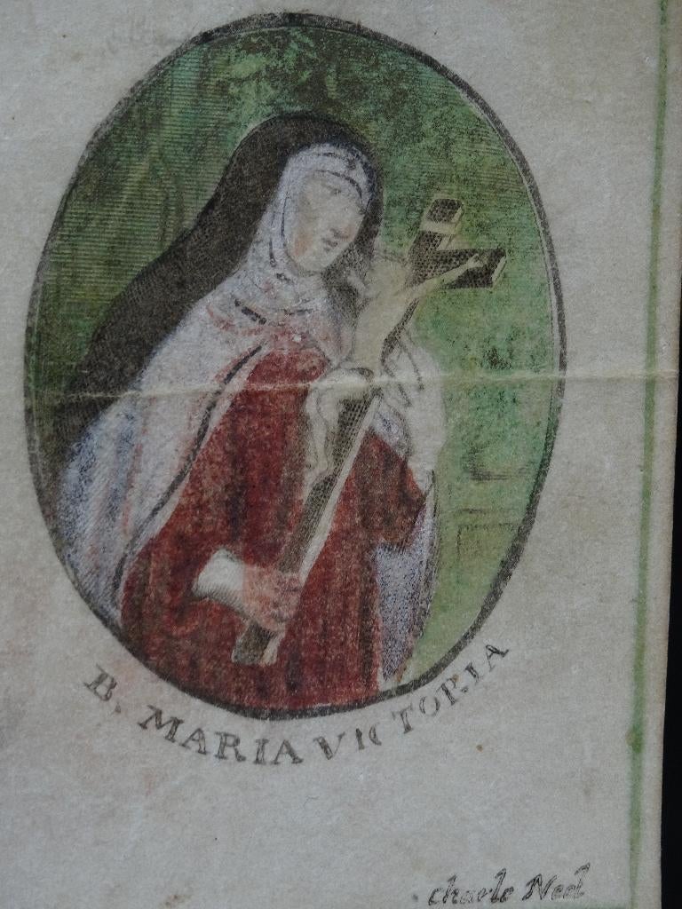 devotieprent Maria met Christus aan kruis, Charle Neel 1720, Verzamelen, Bidprentjes en Rouwkaarten, Verzenden