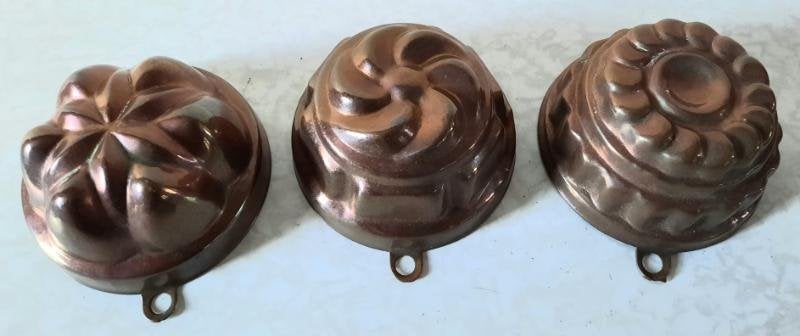 3 rood Koperen cake/pudding vormpjes, Antiek en Kunst, Ophalen of Verzenden, Koper