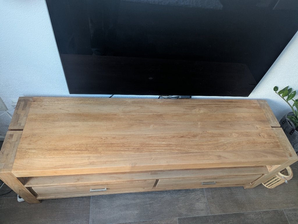 Tv meubel teakhout, Ophalen, Gebruikt, 150 tot 200 cm, Teakhout