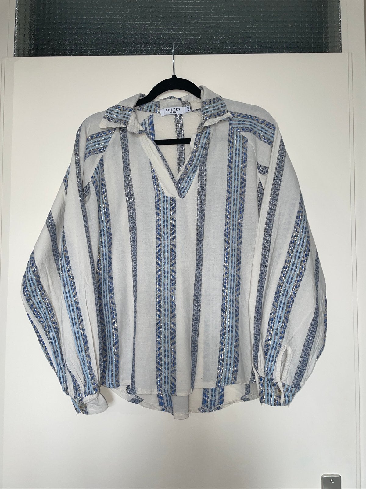 Costes dames wit blauw katoen ibiza blouse top mt xs / s, Ophalen of Verzenden, Zo goed als nieuw, Maat 34 (XS) of kleiner, Blauw