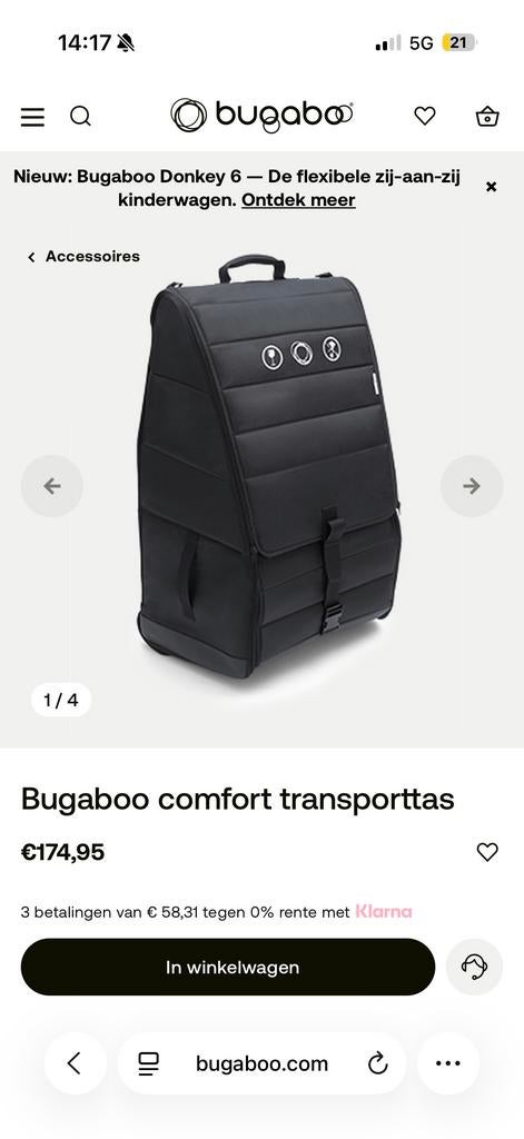 Bugaboo Comfort Transporttas - reistas, Ophalen of Verzenden, Zo goed als nieuw, Bugaboo