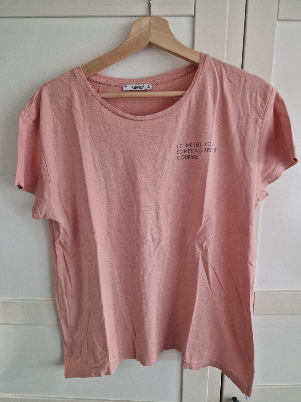 roze t-shirt met tekst op rug Pull&Bear maat L - dames, Maat 42/44 (L), Ophalen of Verzenden, Zo goed als nieuw, Korte mouw