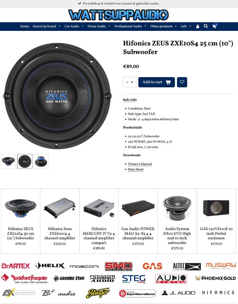 Hifonics ZEUS ZXE10S4 25 cm (10") Subwoofer, Auto diversen, Audio-design, Nieuw, Am Breilingsweg 3, 76709 Kronau, Duitsland, Ophalen of Verzenden