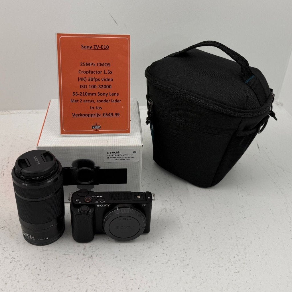 Sony ZV-E10 Vlog Camera + 55-210mm Lens | Zonder lader, Audio, Tv en Foto, 25 megapixels, Dordrecht@usedproducts.nl, Toulonselaan 72
