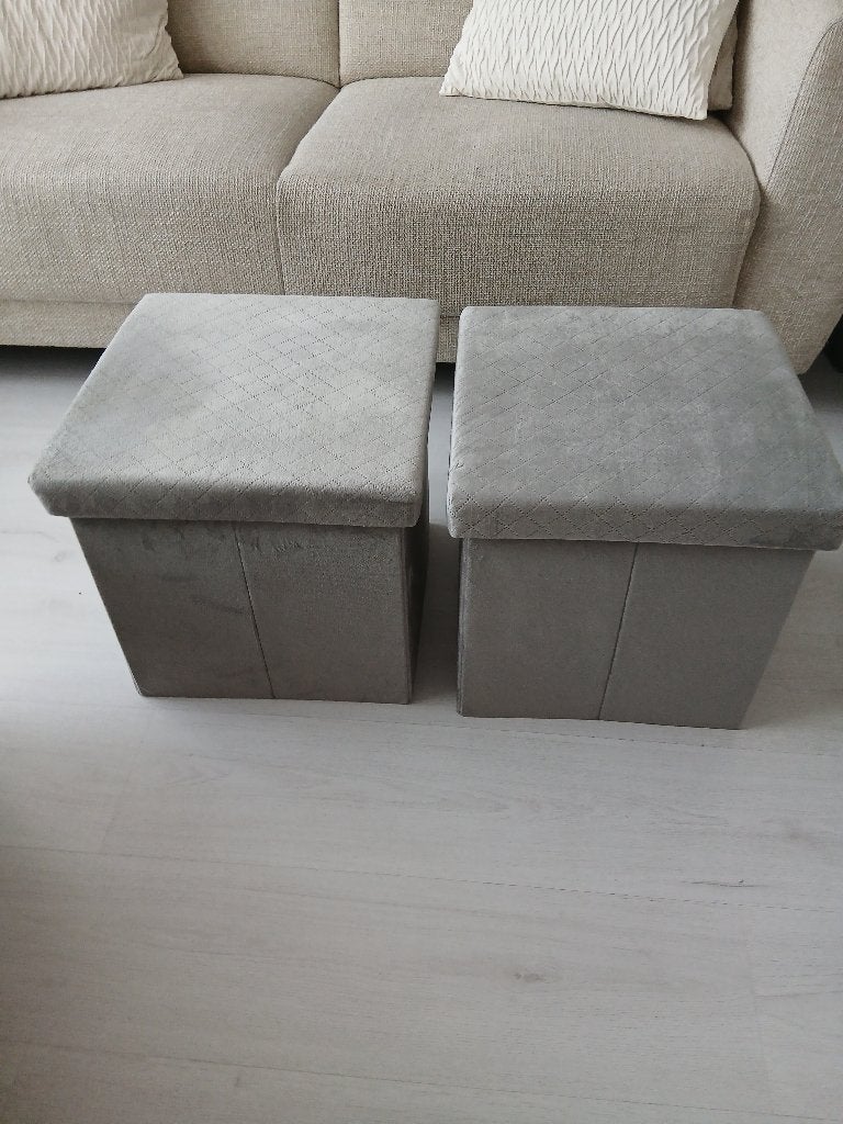 Opbergpoef Opvouwbaar Grijs 2 Stuks 38x38x37, Huis en Inrichting, Banken | Voetenbanken en Poefen, Ophalen, Zo goed als nieuw