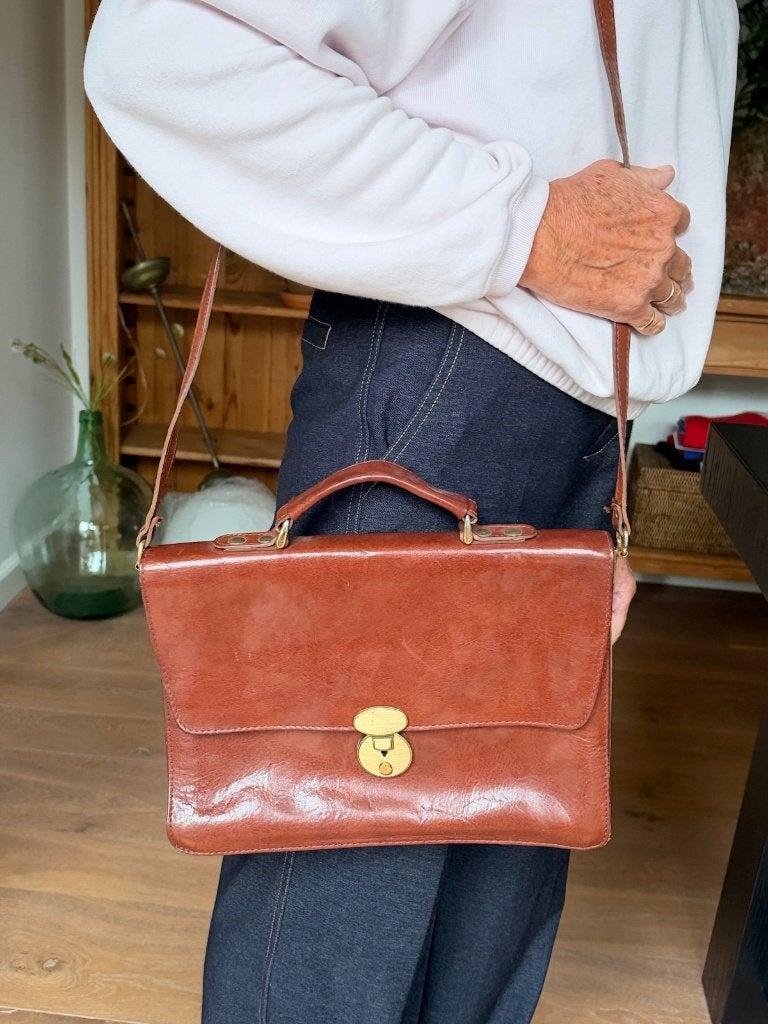 Tas Leder Cognac, Ophalen of Verzenden, Zo goed als nieuw, Bruin, Handtas