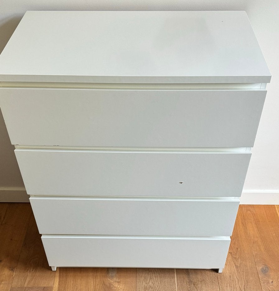 Witte ladekast met 4 laden, Huis en Inrichting, Kasten | Ladekasten, Ophalen, Gebruikt, 100 tot 150 cm, 50 tot 100 cm