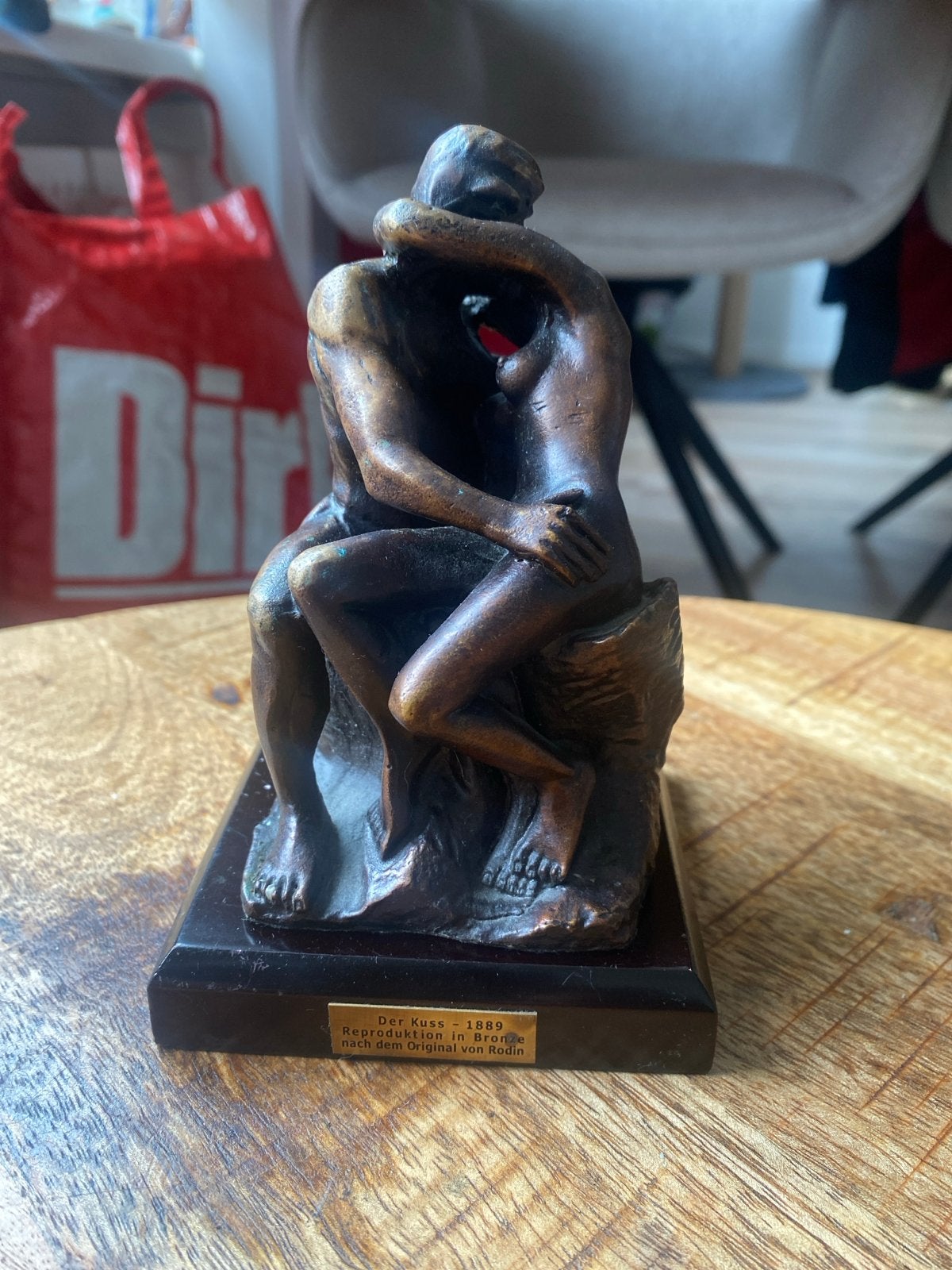 Lovre Reproductie 'De Kus' van Rodin in brons, Groep mensen, Minder dan 20 cm, Ophalen of Verzenden, Beeld