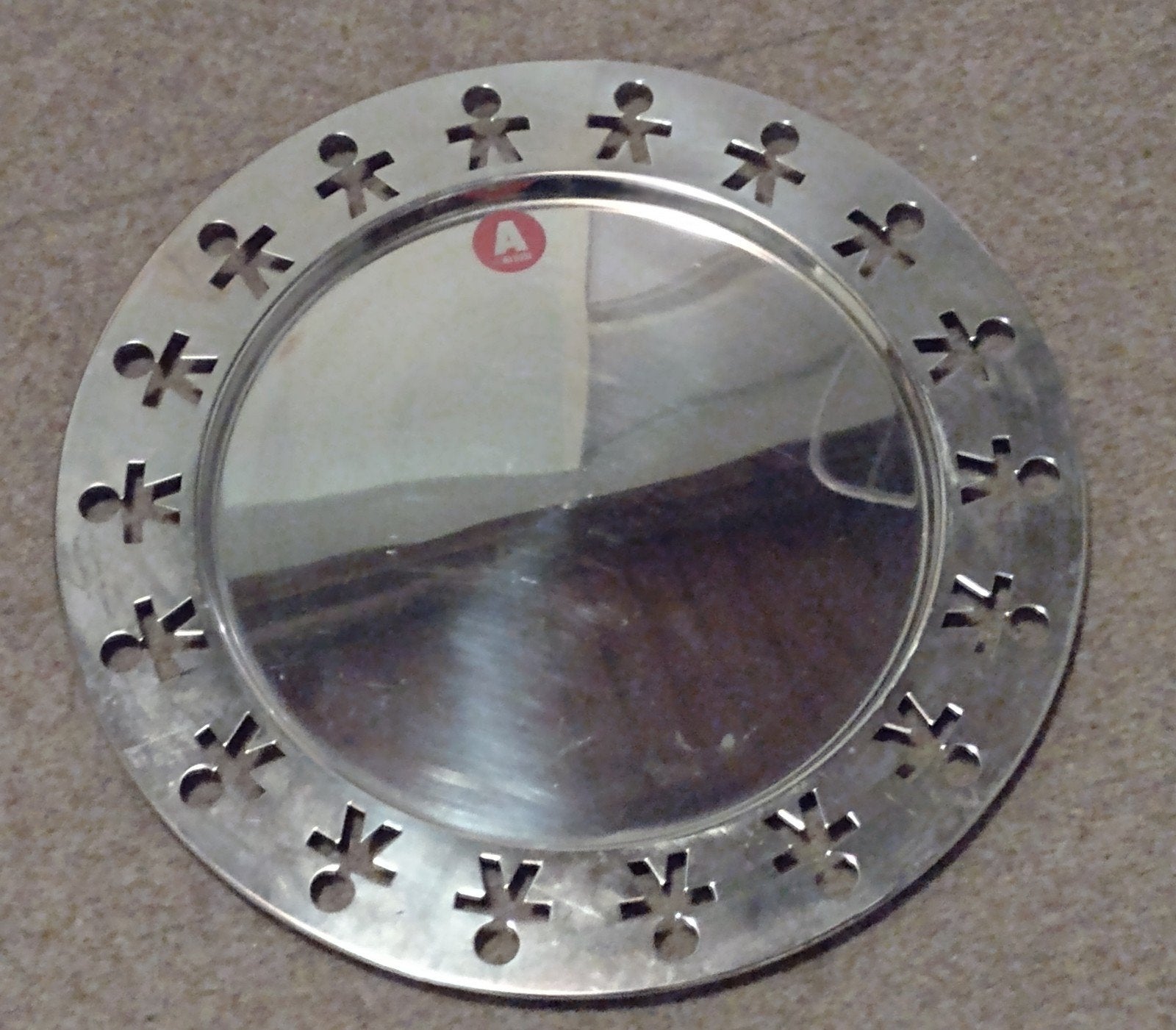 Alessi Girotondo rond metalen dienblad doorsnee 41 cm *, Ophalen, Schaal, Grijs, Metaal
