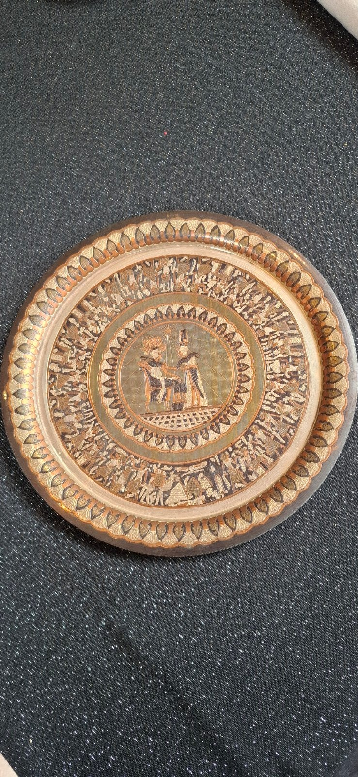 Antiek Egyptisch decoratief bord, koper/messing, Ophalen of Verzenden
