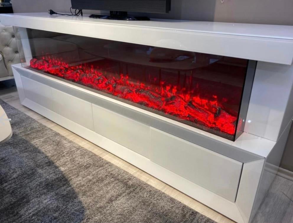 Tv-meubel met 3D sfeerhaard 200cm met lades Nu€1095, Nieuw, Ophalen of Verzenden, 25 tot 50 cm, Glas