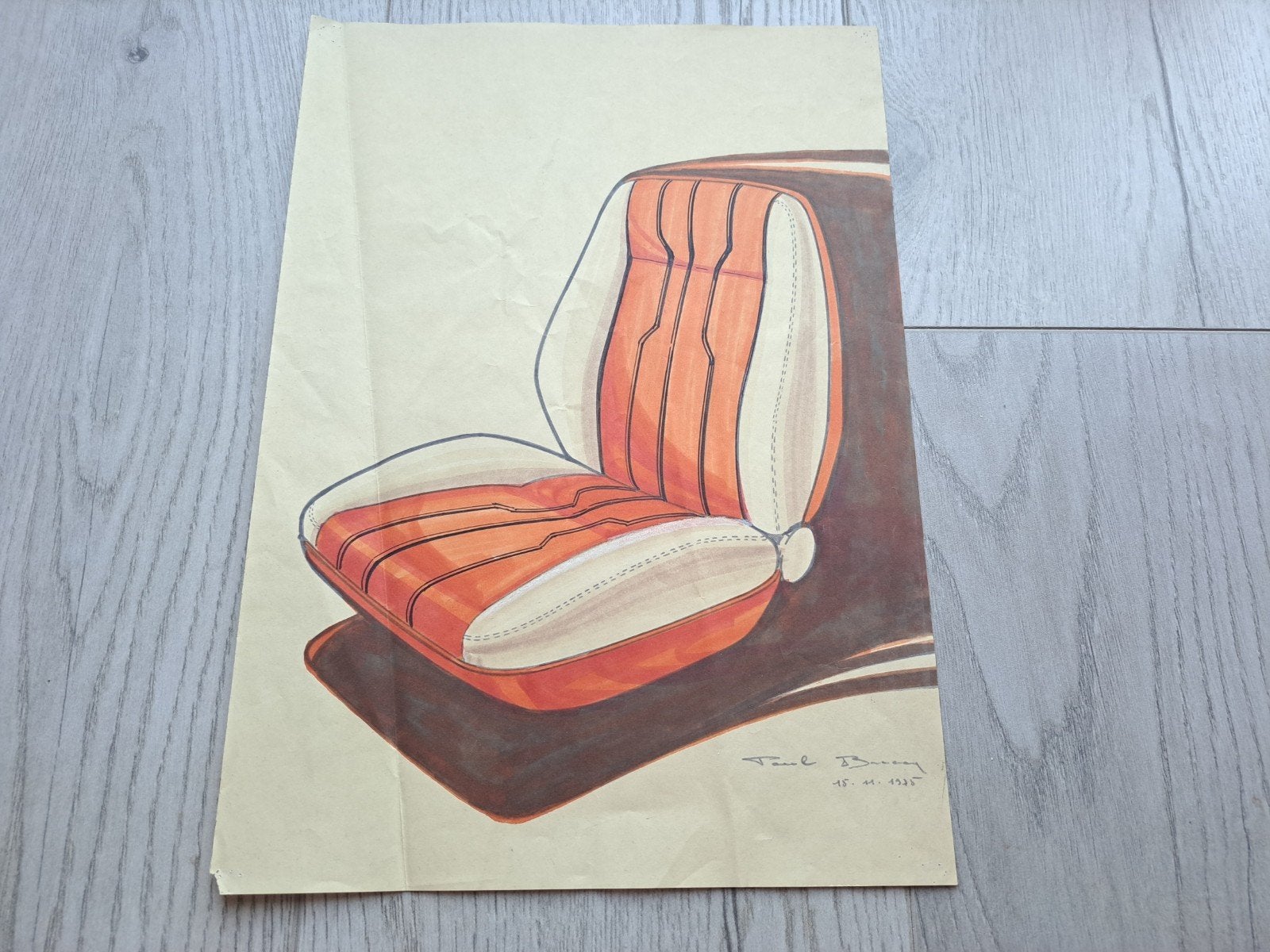 Originele en gesigneerde concept car art schets Paul Bracq, Antiek en Kunst, Kunst | Tekeningen en Foto's, Ophalen of Verzenden
