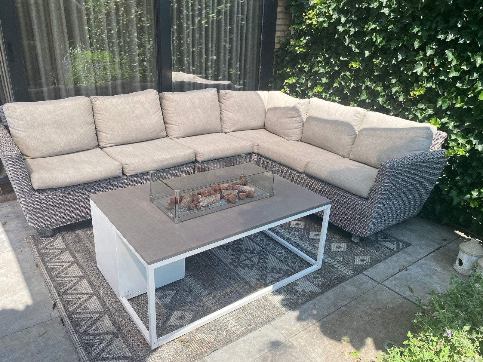 Luxe hoek loungeset / dinnerset – zonder de gastafel, Ophalen, Zo goed als nieuw, Wicker