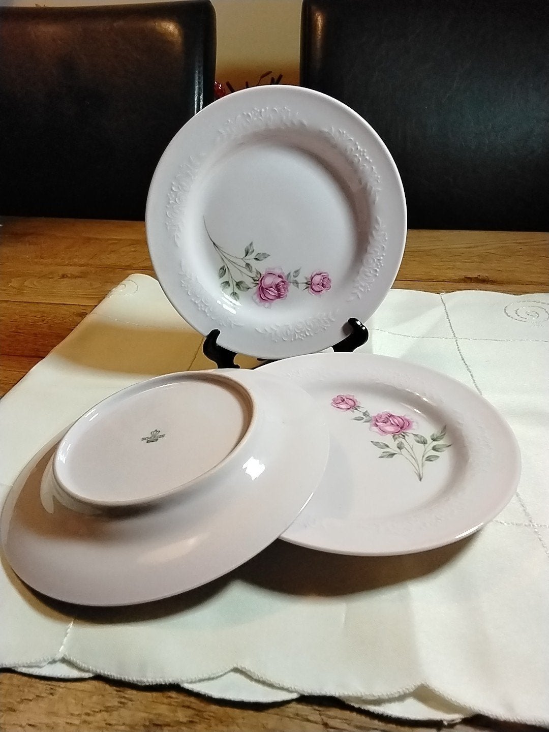 Scherzer Bavaria Germany Roze Rozen Borden Set, Antiek en Kunst, Ophalen of Verzenden