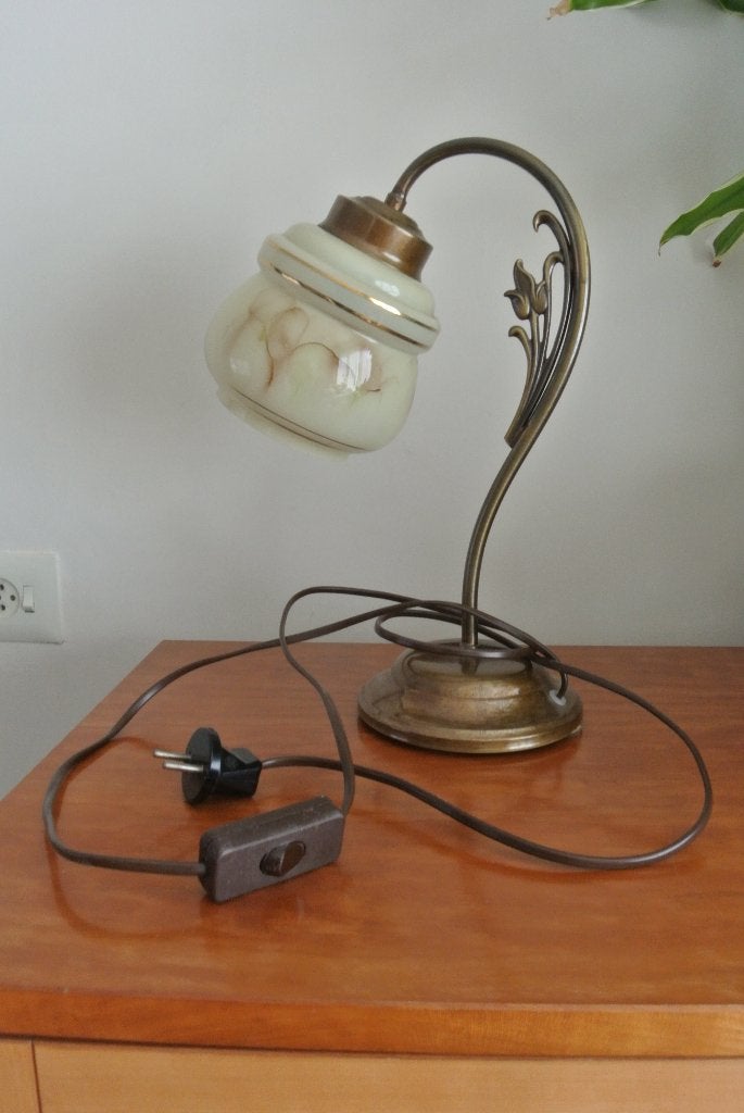 Oud tafellampje gemarmerd glas, Huis en Inrichting, Lampen | Tafellampen, Ophalen of Verzenden, Glas