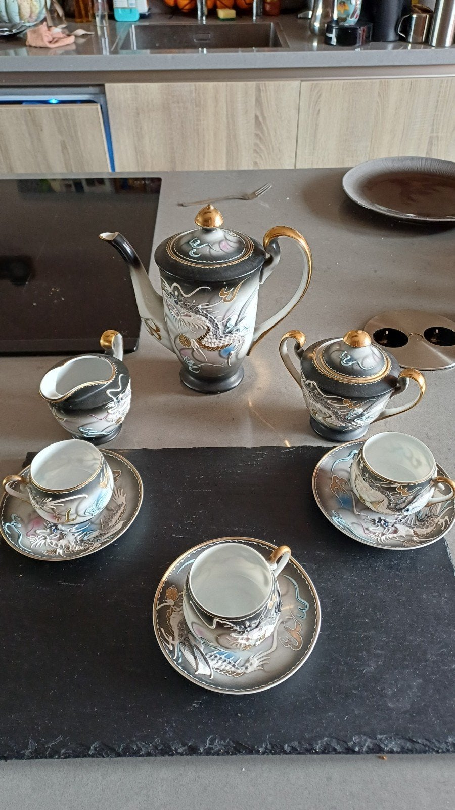 Vintage Japans draken theeservies - 6-delig, Ophalen of Verzenden