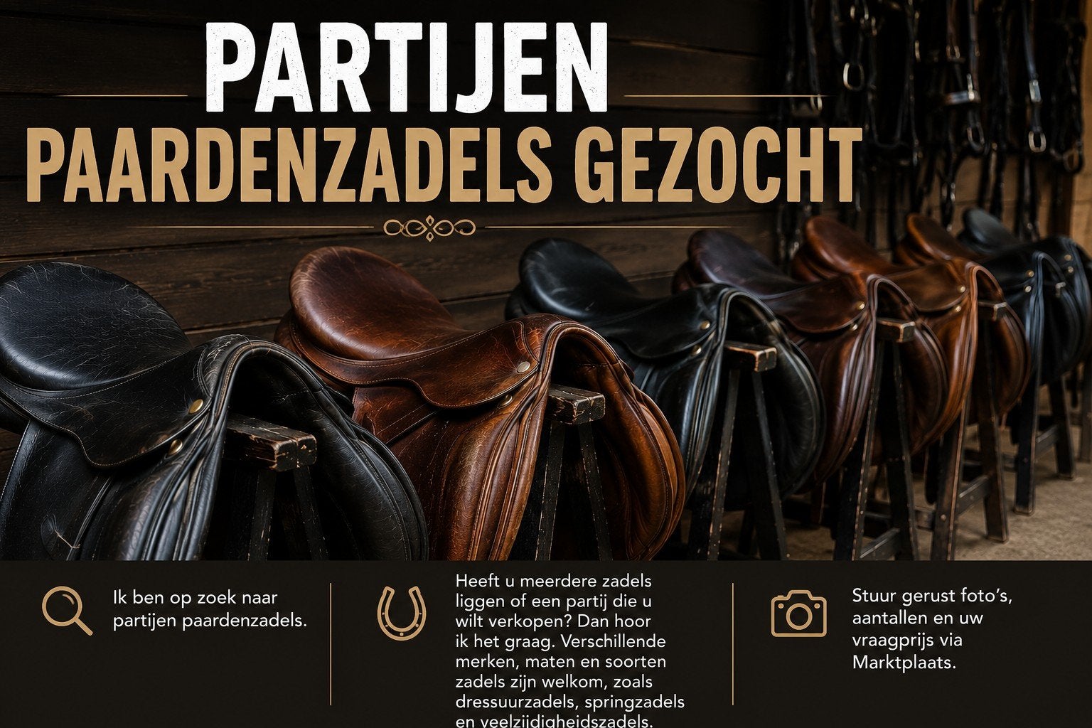 Partijen paardenzadels gezocht, Ophalen of Verzenden