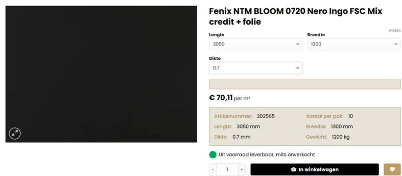 HPL Fenix kleur: Nero Ingo nr. 720 - plaatmateriaal, Ophalen, Nieuw, HPL, Minder dan 20 mm